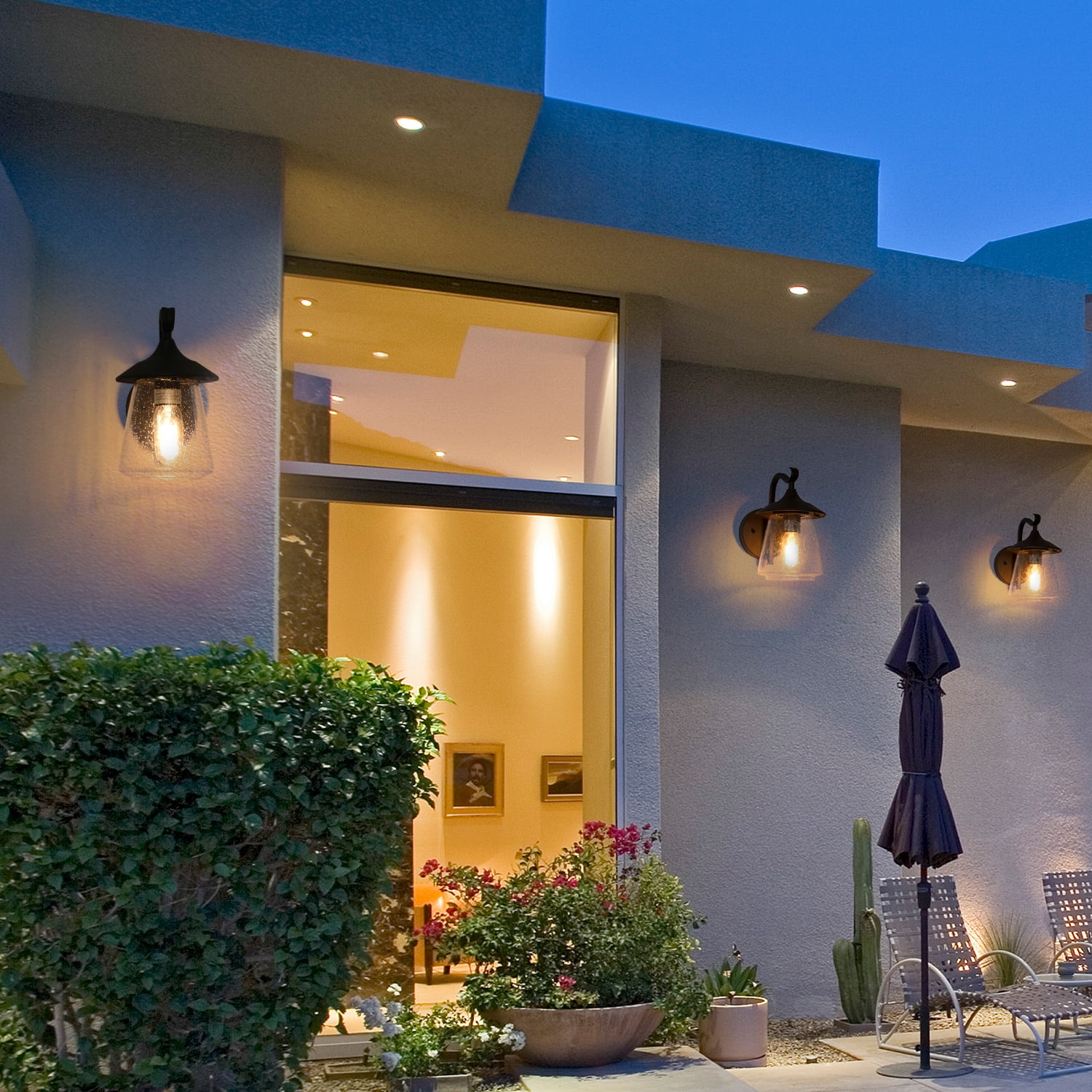LNC 1-Light Matte Black Seeded Glass Farmhouse Outdoor Wall Sconce