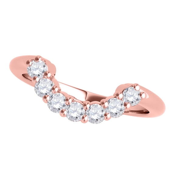 Mauli Jewels Rings for Women 0.40 Carat Round Diamond Hand-Crafted Curvy Wedding Band Prong-Setting 10K Solid Rose Gold