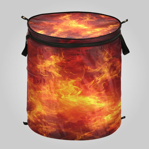 50L Extra Large Popup Hamper Collapsible Laundry Basket With Zippered Lid 15.7x18.5in Dynamic Fire Flame Pattern