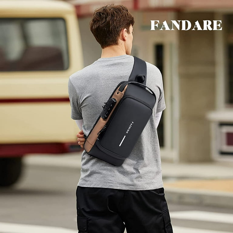 Anti-theft Sling Bag Business Men Bag Chest Crossbody bags with USB  Charging Port Waterproof Small Backpack for Outdoor Work Hiking Running  Sport Travel Bag Black Brown 