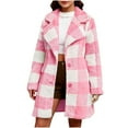 thumbnail image 2 of SYMOID Women’s Pink Buffalo Plaid Teddy Fleece Coat - Fall Winter, Mid-Length Notched Lapel, Inclusive Sizes S-XXL, Machine Washable,Size L, 2 of 8
