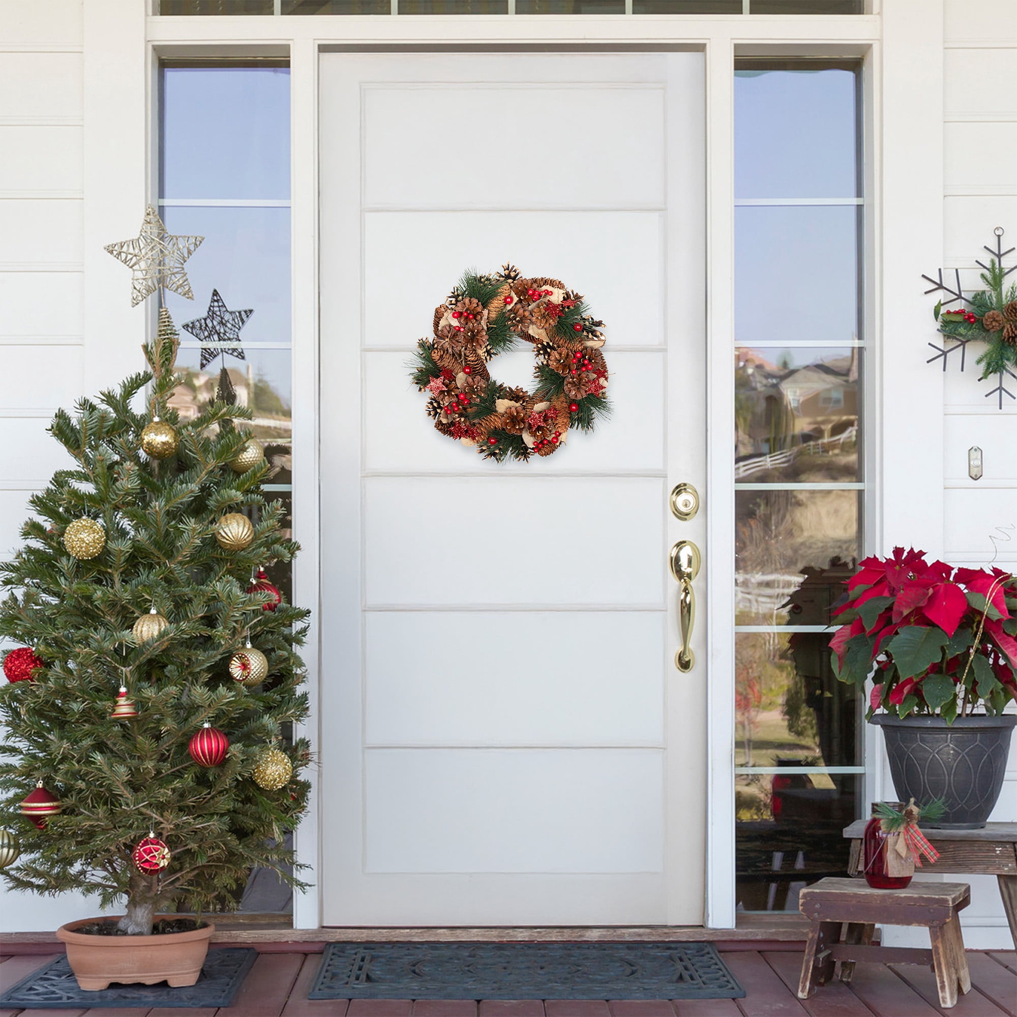 Pinecones and Glittered Stars Small Artificial Christmas Wreath - 13.5" - Unlit
