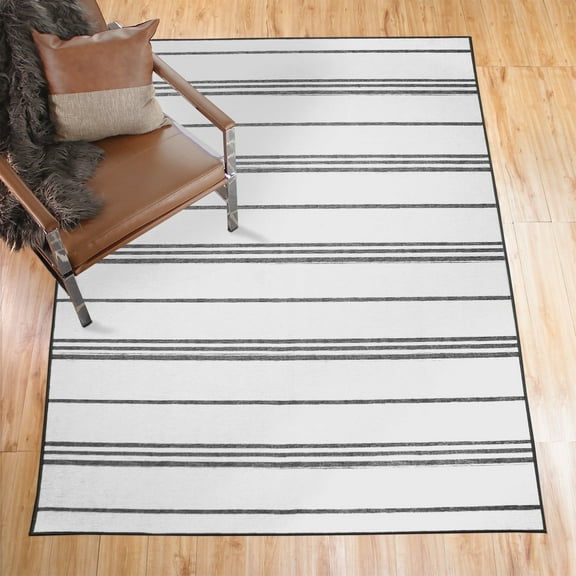 My Magic Carpet 5'x7' Machine Washable Non-Slip Dining Living Room Area Rug - Stripe Grey And White