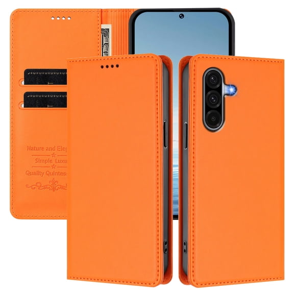 ELEHOLD for Samsung Galaxy A17 5G PU Leather Wallet Case, Slim Fit Full Body Shockproof Flip Kickstand Drop Protection Cover,Orange