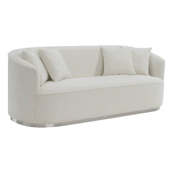 Pemberly Row Contemporary Upholstered Sofa with 4 Pillows in Beige