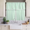 thumbnail image 4 of 3 Piece Kitchen Curtains and Valances Set Green White Stripe Cafe Curtains 24 Inch Length Modern Minimalist Geometric Striped Valance & Tier Curtain for Living Room Bedroom Window 54"x18"+27"x24"*2, 4 of 6
