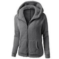 thumbnail image 2 of Plush Hooded Tops For Women Winter Fleece Zip Up Jacket Coat Warm Solid Plus Size Long Sleeve Outwear With Pockets, 2 of 7