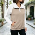 thumbnail image 4 of Cmfcve Plus Size Button V Neck Pullover Sweatshirts for Women Fashion Color Block Loose Fit Casual Long Sleeve Fall Shirts, 4 of 9