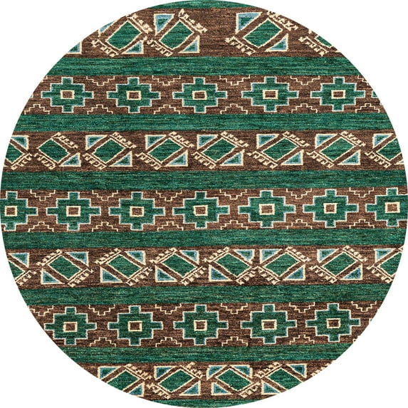 Ahgly Company Machine Washable Indoor Round Abstract Bakers Brown Area Rugs, 4' Round