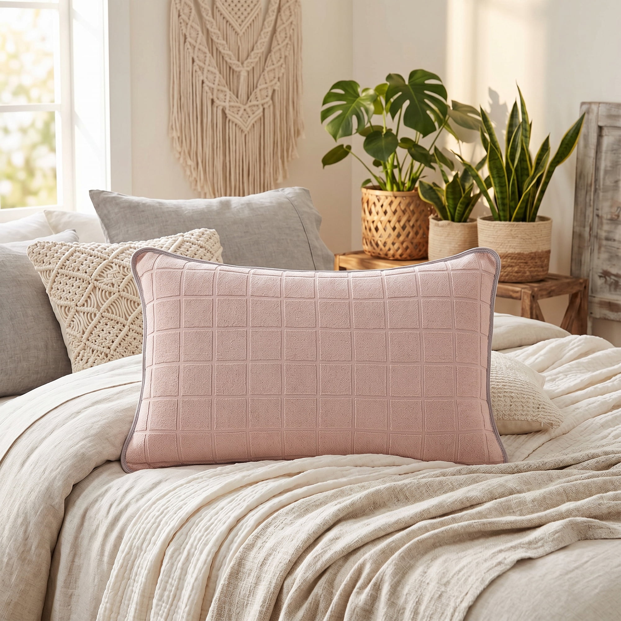 Unique Bargains Comfortable Breathable Cotton Pillow Protector with Outer Pockets Pink