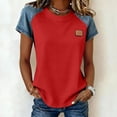 thumbnail image 2 of Sentmoon Chemises en Jean pour Femmes T-Shirts Femmes Manches Courtes Col Rond Patchwork Coupe Régulière avec Imprimé Extensible Vêtements d'Été pour Femmes Mode Urbaine pour Voyage et Vacances P-2TG, 2 of 6