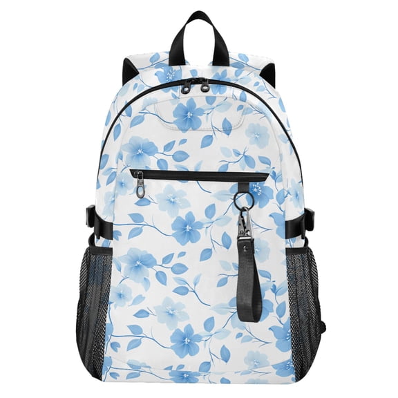JIALIOU 14" Laptop Backpack Waterproof Airline Approved Stylish Casual Daypack for Travel Business College Work, Blue Flower and Leaf