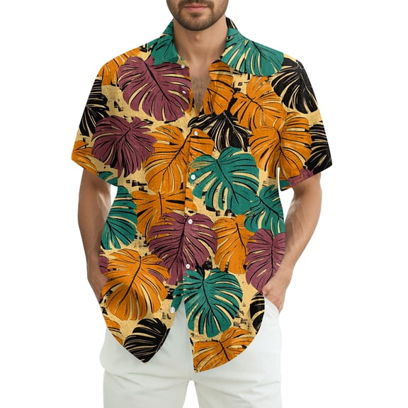 Domuza Men's Hawaiian Shirt Short Sleeve Fashion Casual Button Tshirts Lounge Vacation Lightweight Relaxed Fit Blouse Orange 2XL