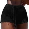 thumbnail image 2 of Womens Crochet Cover Up Shorts Hollow Pattern Out High Waist Knit Drawstring Bathing Suit Solid Color Bikini Swimsuit, 2 of 5