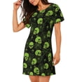 thumbnail image 2 of Fotbe Skulls And Cobwebs Bata de Dormir para Mujer con Estampado, Camisón de Algodón de Manga Corta, Ropa de Dormir Casual, 2 of 6