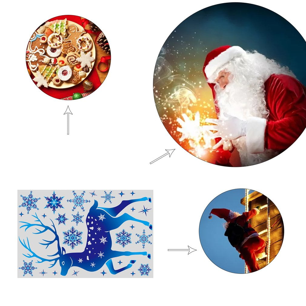 1PC Christmas Window Sticker Cartoon Santa Claus Elk Snowflake Fridge Wall Decal 