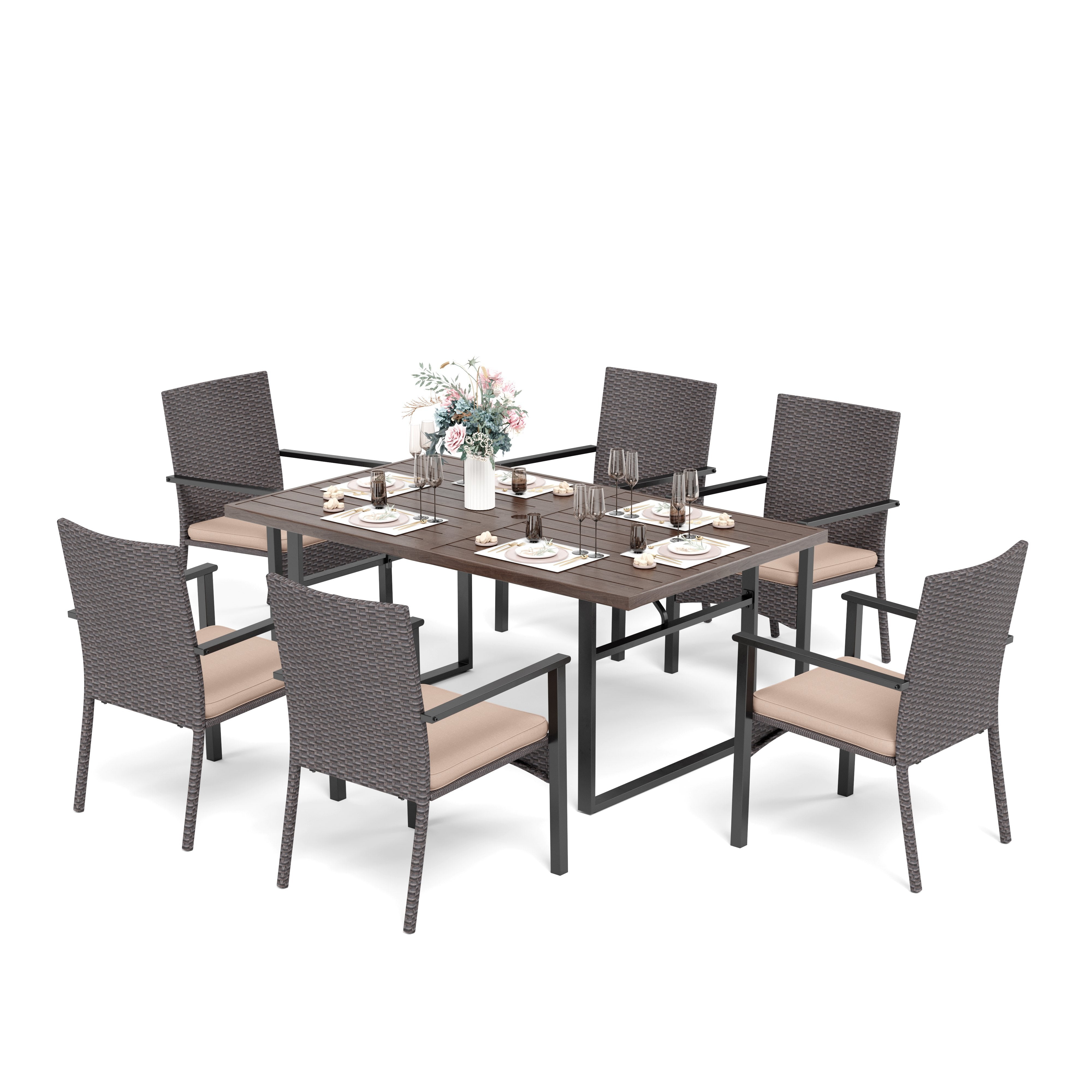 Sophia & William 7Piece Outdoor Patio Dining Set Rattan Cushioned