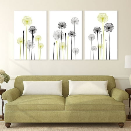 Hand Signed Giclee Canvas - wall26-3 Panel Canvas Wall Art - Hand Drawing Style Dandelions on White Background - Giclee Print Gallery Wrap Modern Home Decor Ready to Hang - 24