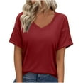 thumbnail image 1 of Timegard Tops for Women Summer Casual Loose Comfy Solid Color V Neck Stops Short Sleeve Basic Tee Shirts, 1 of 9