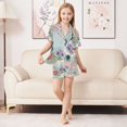 thumbnail image 6 of FORMRS Kids Short Sleeve Top and Pants Pajama Set Unisex Satin 2-Piece Sleepwear, Sizes 5-6Y, Green Floral Cranes Pattern, 6 of 8