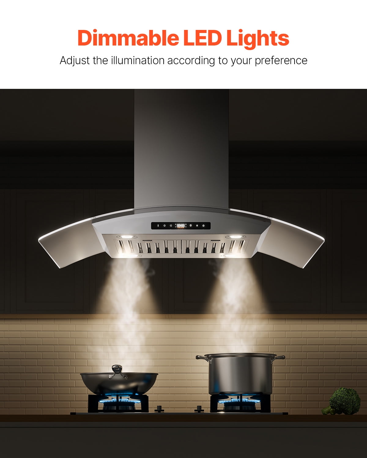 KFFKFF Chimney‑Style Ceiling Mount Range Hood Kitchen Vent, Stainless Steel 30‑Inch