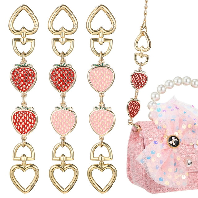 Miangastore 3 Pcs Bag Extender Chain Straps Strawberry Heart Extender Chains Replacement Belt Chains for Handbag Shoulder Bag