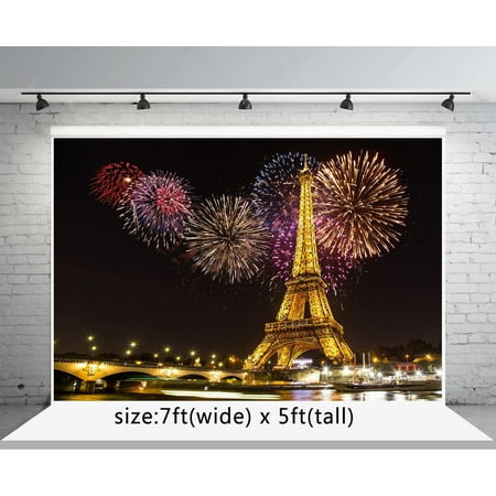 GreenDecor Polyster 7x5ft Colorful Fireworks Night Eiffel Tower Photography Backdrop Paris Photo Studio