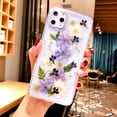 thumbnail image 2 of for iPhone 12 pro Purple Flowers case Protective Clear Soft TPU Flexible Rubber Pressed Dry Real Flowers Case Blue White Flower, 2 of 13