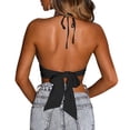 thumbnail image 2 of Top informal de clubwear para mujer, de color liso, con escote en V profundo y lazo en la espalda, 2 of 4