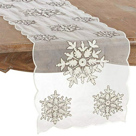 

Fennco Styles Du Froid Collection White Christmas Embroidery Beaded Snowflake – White Table Linens for Christmas Dinner Family Gathering Special Events and Home Décor