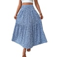 thumbnail image 2 of Women'S High Elastic Waist Midi Skirt Casual Summer Trendy Flowy Ruffle Floral Print A Line Skirts Blue Flower XL, 2 of 8
