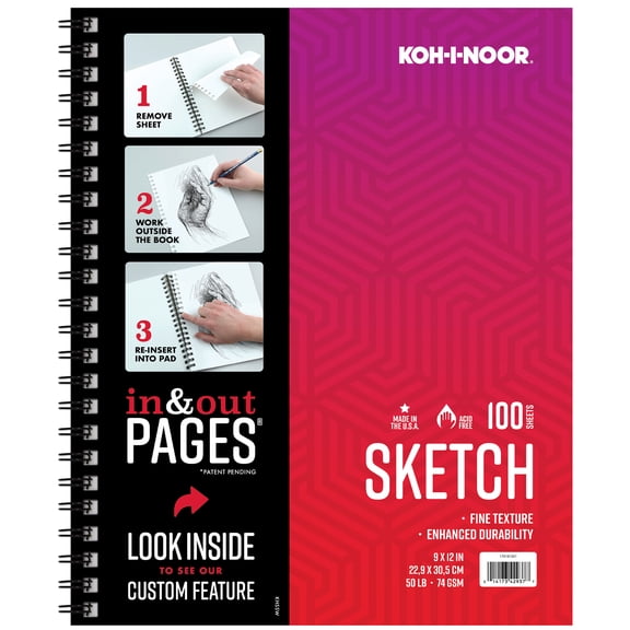 Kohinoor 9" x 12" 100 Sheet 50lb. 74GSM Bright White Sketch Pad with Side Wire