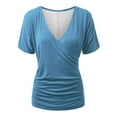 thumbnail image 3 of Women's Short Sleeve V Neck T Shirts Tees Tops Summer Casual Breathable Cotton Blend Loose Fit Lightweight Fashion | CSEONE,Blue XL, 3 of 7