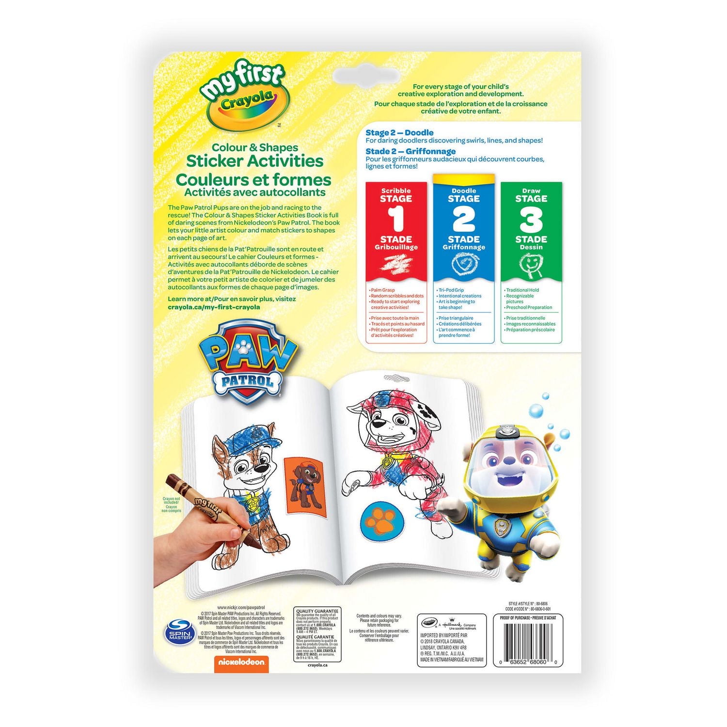 Crayola Colour & Shapes Sticker Activity Book, Paw Patrol, Includes 32 page book and 4 sticker sheets