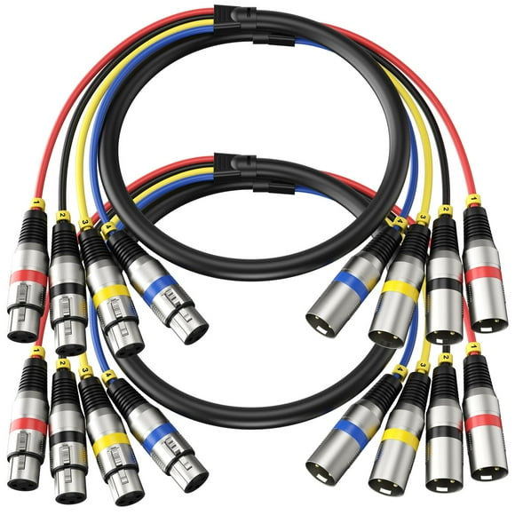Snake Cable Heams XLR Professional de 4 canales, 3 pies, paquete de 2