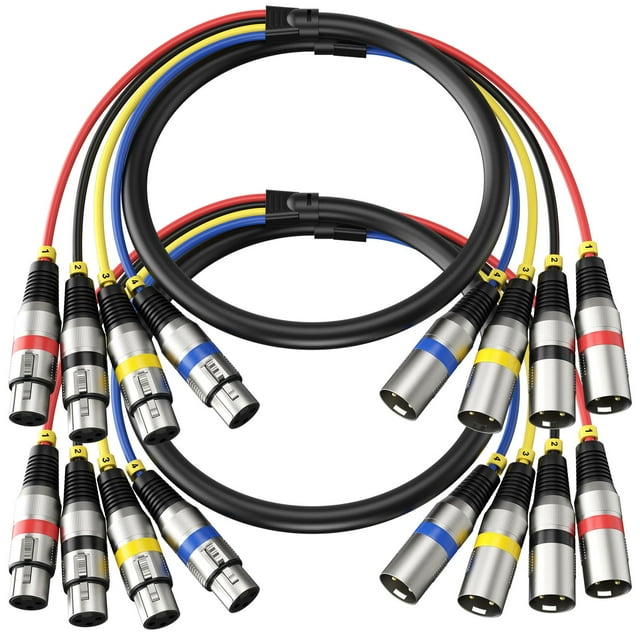 Snake Cable Heams XLR Professional de 4 canales, 3 pies, paquete de 2