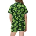 thumbnail image 4 of Odeerbi 2-12 Years Kids Boys Girls Summer St. Patrick's Day Satin Pajamas Notched Lapel Short Sleeve Loungewear Shorts Set Sleepwear Solid Color Pajama Sets Kids Boys Girls Clothes, 4 of 5