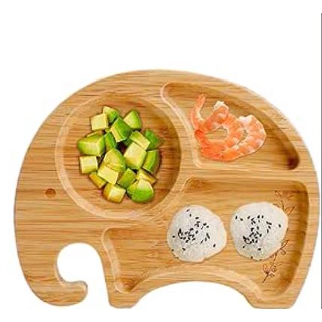 Cute Cartoon Baby Divided Plate with Suction Wooden Toddler Feeding Utensils Non Slip and Shatterproof Ideal for Food Infant Snack Plate Kids Tableware for Mealtime Fun
