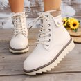 thumbnail image 4 of EKVAHL Women's Lace‑Up Platform Ankle Booties, Faux Leather Side Zip Low Chunky Heel Boots, Rugged Lug Sole Casual Walking Boots Beige, 4 of 5
