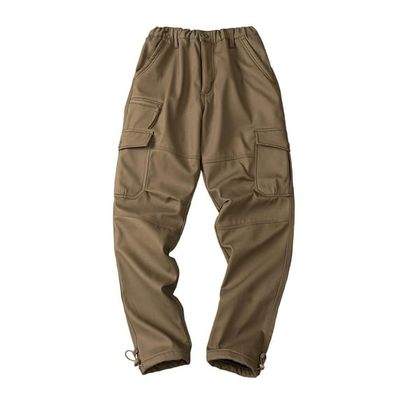 FRSASU Men's Fleece Lined Hiking Pants, Winter Cargo Pants Casual Outdoor Pants with Multi Pockets Khaki