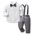 thumbnail image 2 of Chaquetas de traje de lentejuelas Ropa para niño pequeño, 3 uds., ropa para bebé, camisa a cuadros para bebé, pantalones con tirantes, conjunto de abrigo,blazer moda（Rojo， 3-6 mes), 2 of 5