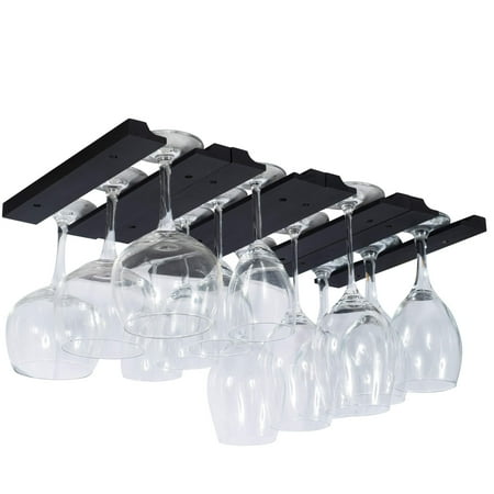 Hanging Wire Wine Rack Rustic State Under Cabinet Wooden Hanging Wine Glass Holder by ArtifactDesign Adjustable 4-Sectional Stemware Storage Rack Black ()
