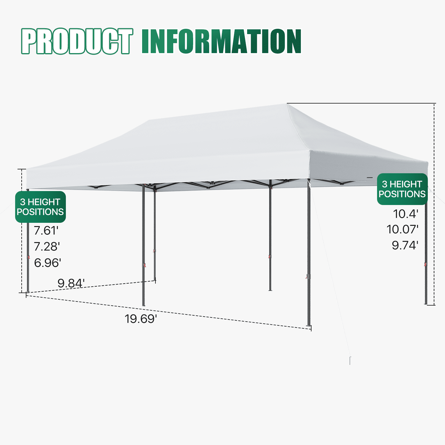 Dateyes 10x20FT Pop Up Canopy, Outdoor Canopy Tent with Carry Bag, Easy Setup Portable Instant Canopy with 4 Sandbags and 12 Stakes for Outdoor Events, Commercial, Beach, Backyard, Lawn, White