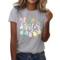 thumbnail image 4 of Pxiakgy Liquidation! T-Shirts de Pâques pour Femmes T-Shirt Lapin Heureux Col Rond Tee-Shirt Graphique Œuf de Pâques Hauts Graphiques de Vacances Mode Col Rond Imprimé de Pâques Manches Courtes T-Shirt Gris TG, 4 of 5