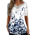 thumbnail image 1 of Gvmfive Women Short Sleeve Lace Splicing Tunic Tops V Neck Printed Casual Blouse, 1 of 4