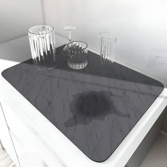 ACDANC Dish Drying Mat for Kitchen Counter,Quick Drying Diatomaceous Earth Stone Mat,Super Absorbent Marble Dish Drying Pad,Heat Resistant Non-Slip Rack Tableware Mat(16x12")