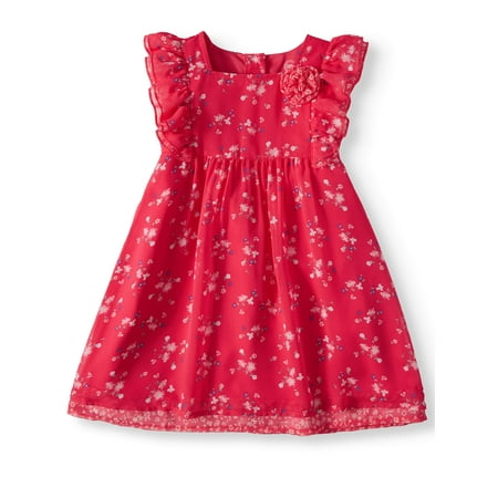 Ruffle Sleeve Patterned Dress (Toddler Girls)