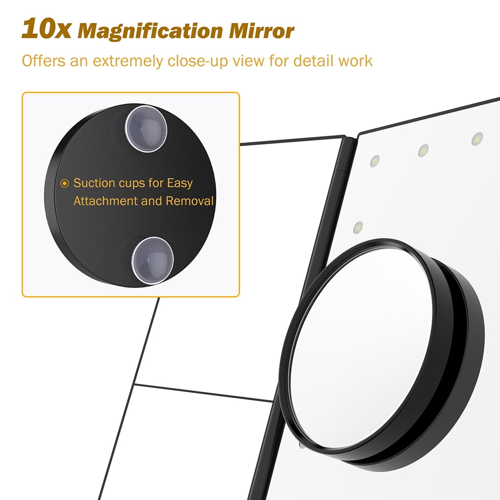 80 Value Langria Trifold Led Makeup Mirror 10x Magnification With Removable Base Walmart Com Walmart Com