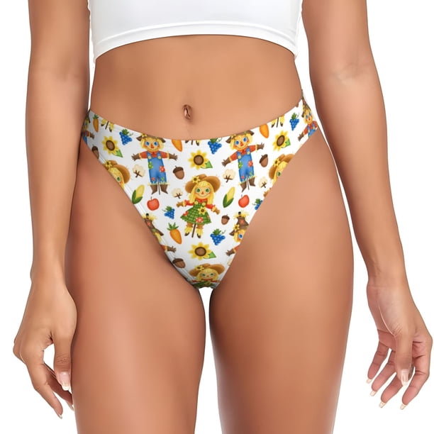 Balery Harvest Scarecrow Pattern Tangas de Algodón para Mujer con Estampado – Ropa Interior Sexy, Transpirable, G-string-Medium
