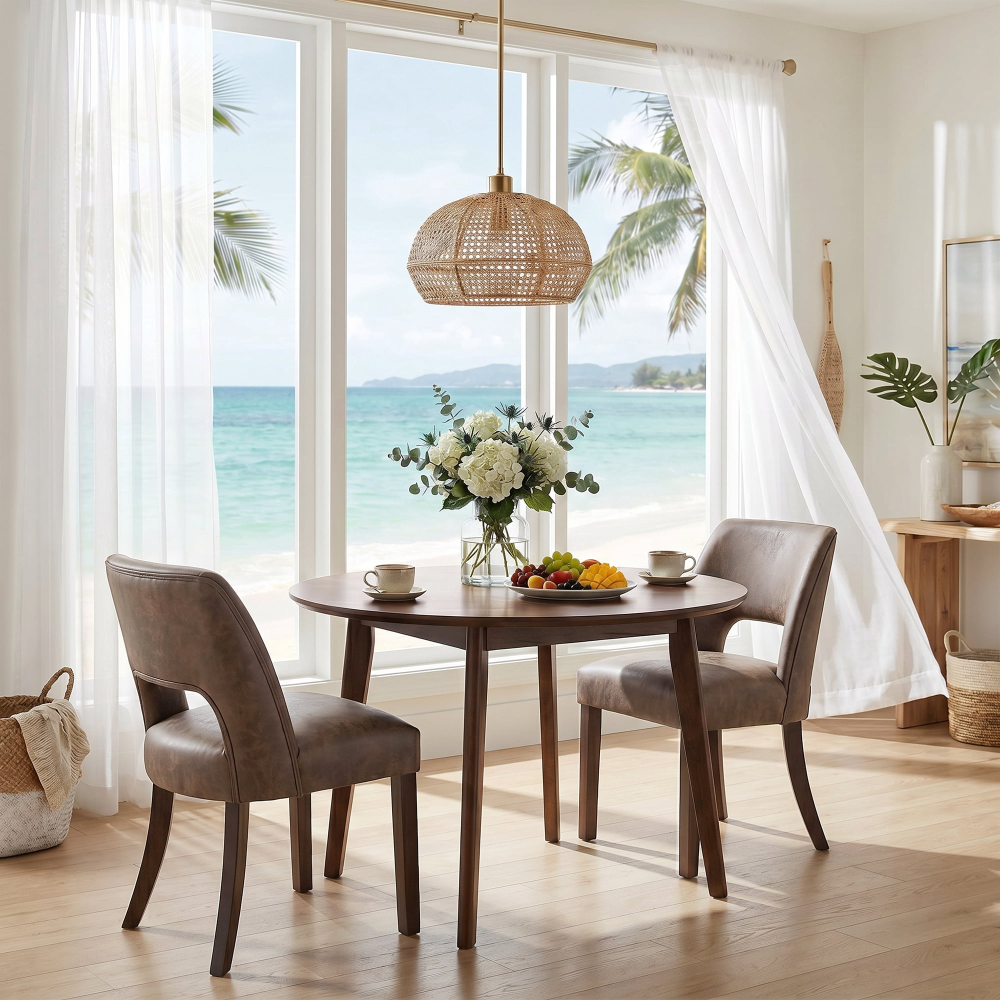 VKNOW Faux Leather 20.7" W Upholstered Dining Chairs Set of 4, Thick Foam Cushion Kitchen & Dining Room Chairs with Solid Wood Legs, Dark Brown